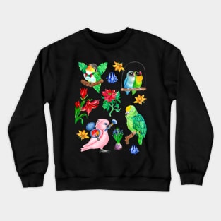 Watercolor Parrots and Flowers Crewneck Sweatshirt